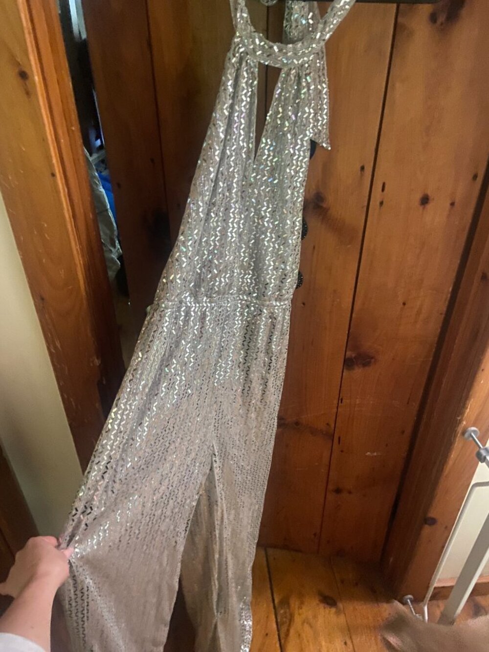 Lost + Wander Shimmy" Silver Metallic Jumpsuit
